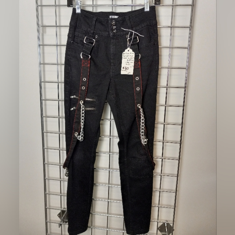 Hot Topic + Tripp NYC hi-rise stretchy super skinny goth jeans! Bondage chains! - Picture 1 of 5